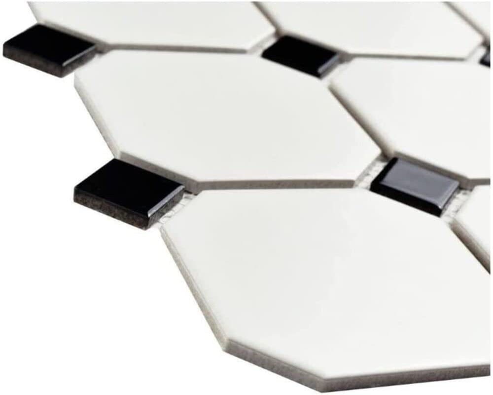 Amazon.co.jp: 4インチ 八角形タイル マットホワイトモザイク 磁器 床